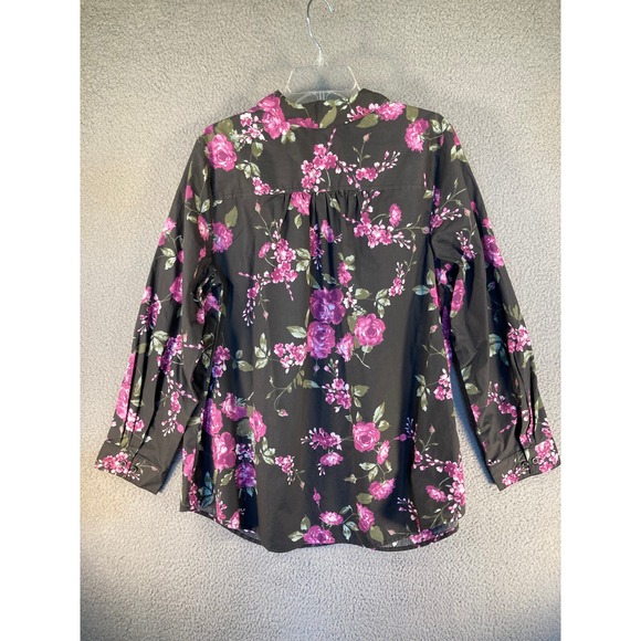 Roaman's Top Women's 20W Pink Rose on Black Long Sleeve Button Up Office Casual - Picture 7 of 10